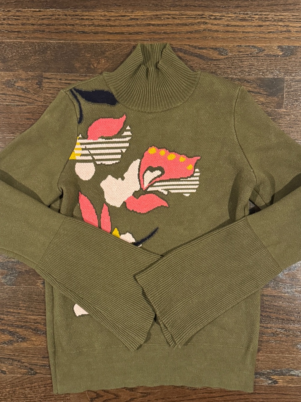 Anthropologie Olive Floral Turtleneck Sweater - Women